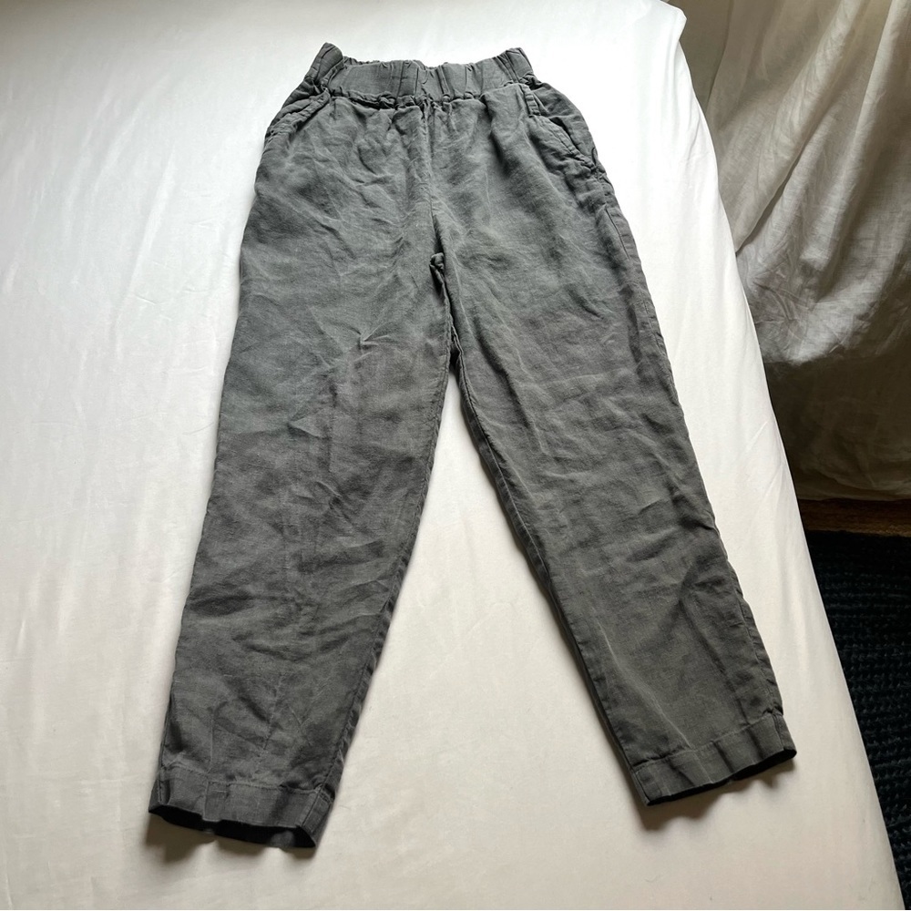 LEN OK grey linen‎ elastic waist tapered leg cropped pants